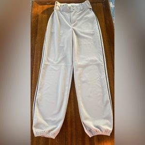 Alleson Grey Baseball Pants with Navy Stripe - Men’s Small